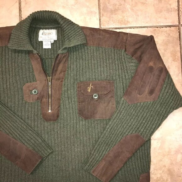 Men's Vintage Avery Heritage Cache River Oil Cloth 1/2 Zip Wool Sweater - Picture 6 of 16